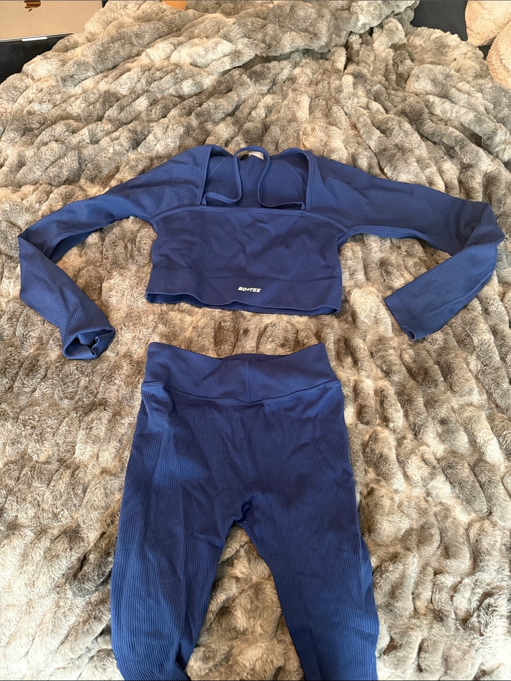 Women’s Ribbed Active Set - Blue Leggings & Crop long sleeve top